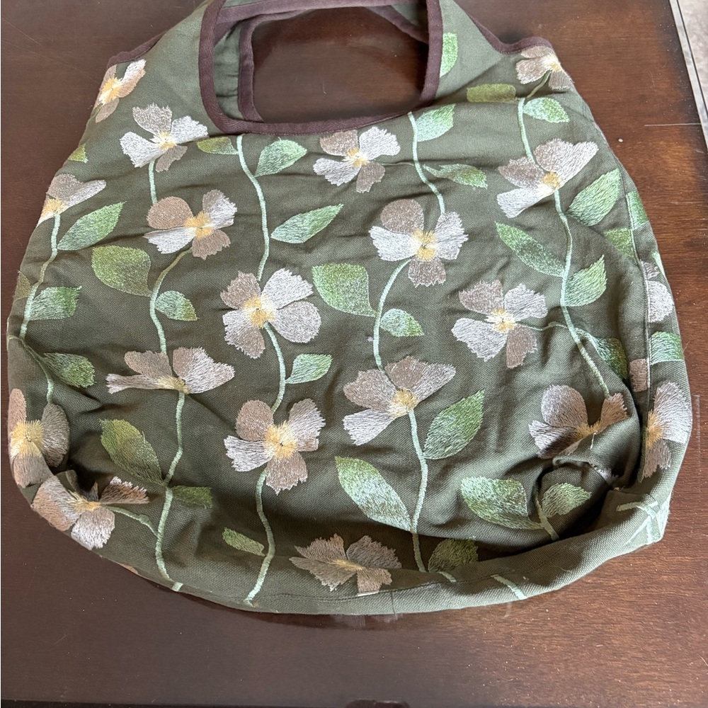 Coldwater Creek Green Floral Tote Bag
